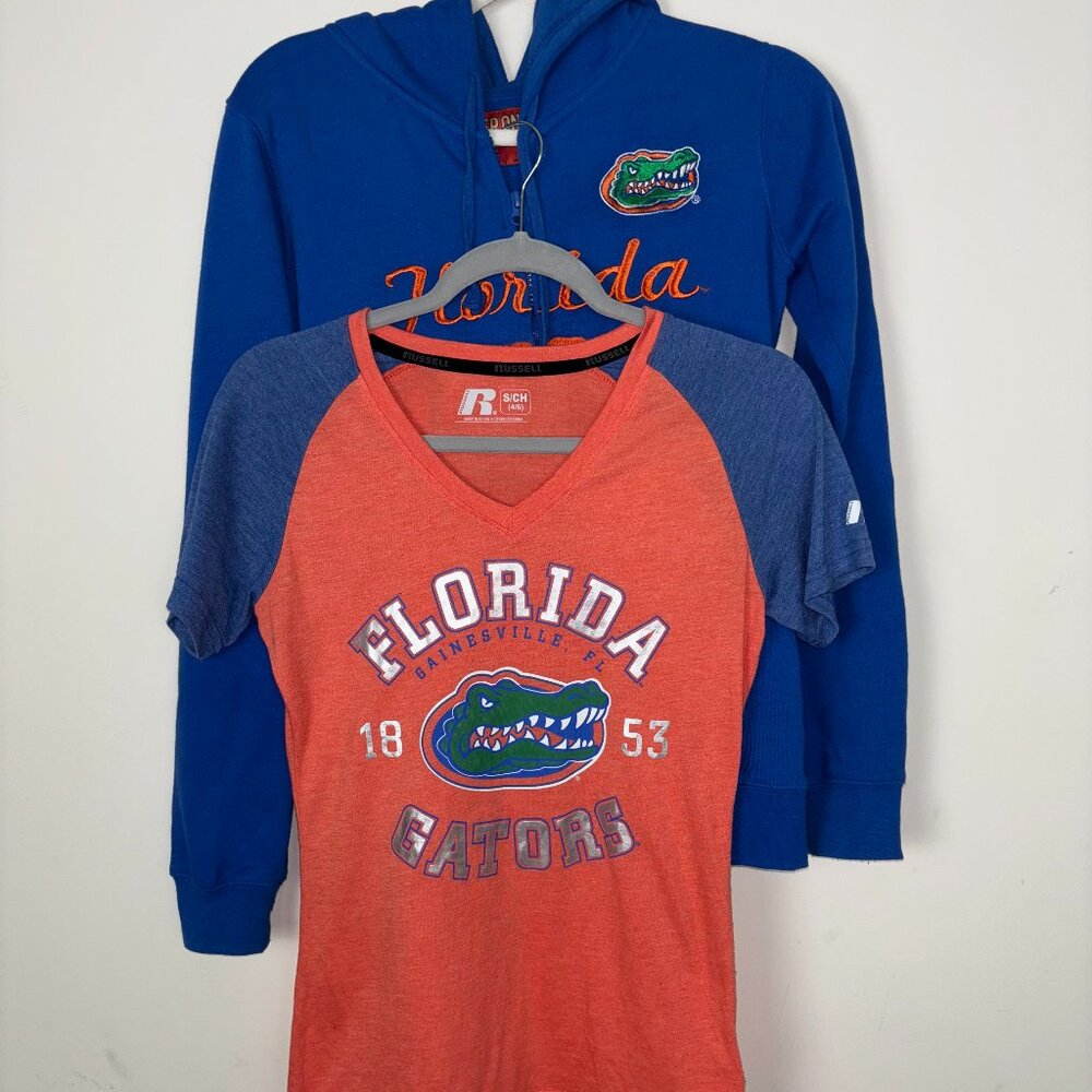 Lot of 2 Florida Gators Full Zipper Hooded Sweatshirt w/Pockets T-Shit Size S